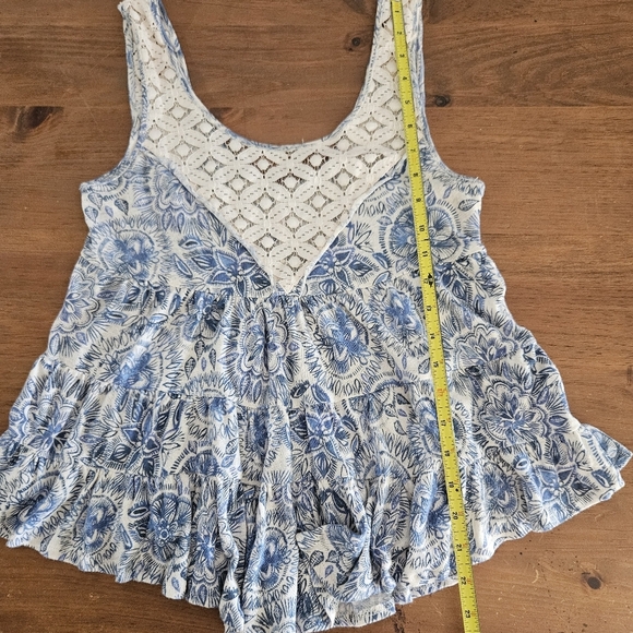 Free People Linen Cotton Blend Floral Lace Tank Blue White Size XS - Picture 6 of 7